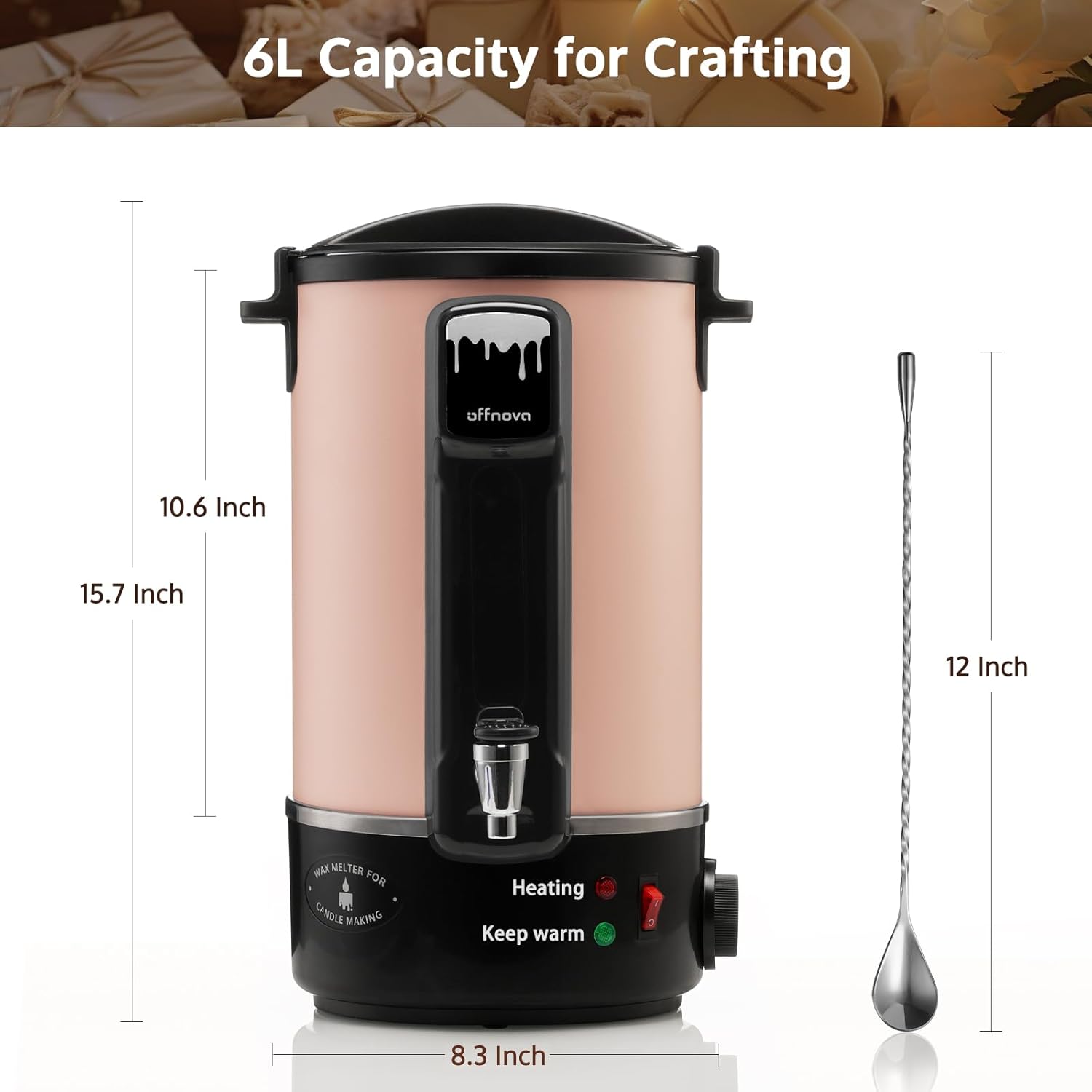 Pink wax melter has a 6L capacity for crafting