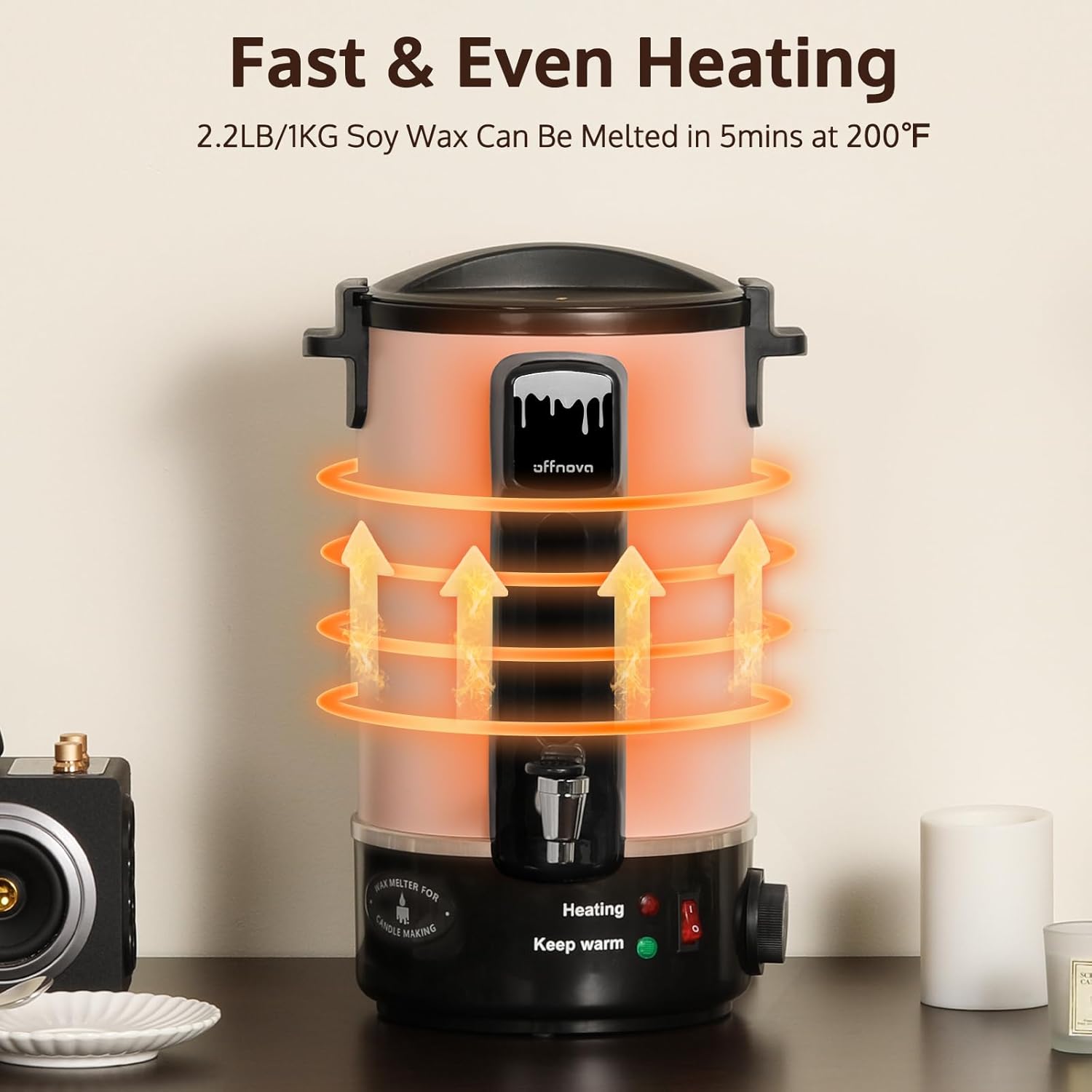 Candle warmer with heating elements are fast and even heating