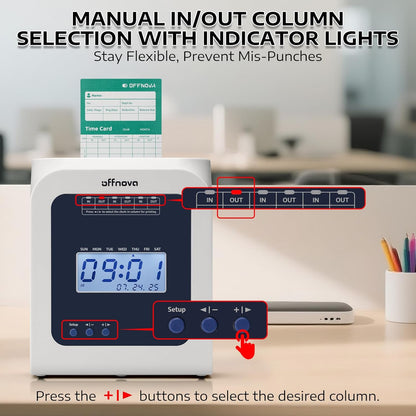 OFFNOVA attendance machine with indicator lights and digital display.