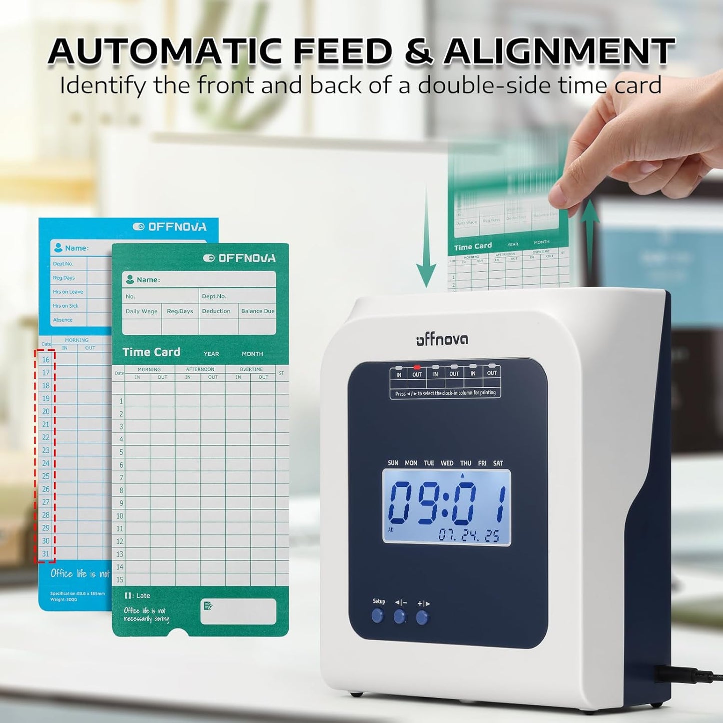 AUTOMATIC FEED & ALIGNMENT - Identify the front and back of a double-side time card