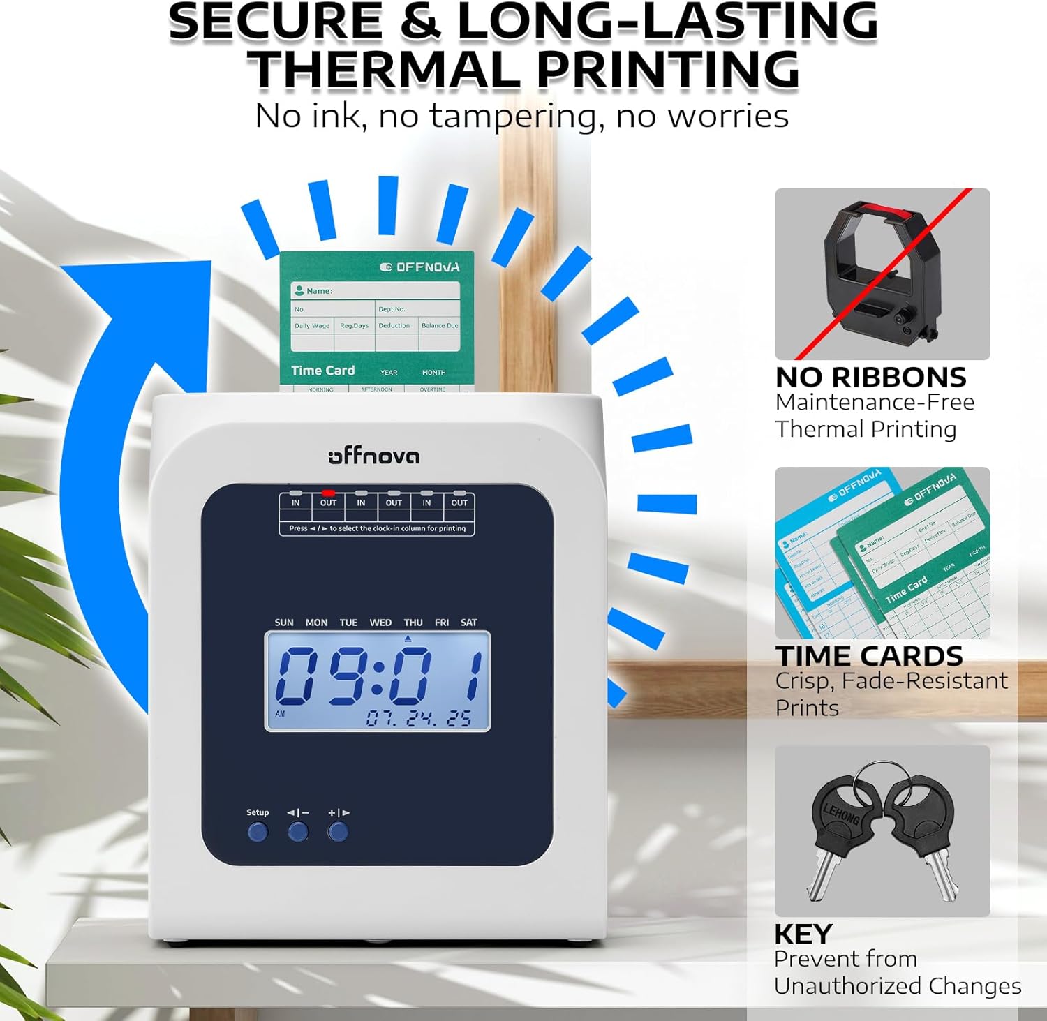 OFFNOVA Thermal Punch Time Clock with 50 Time Cards for Employees