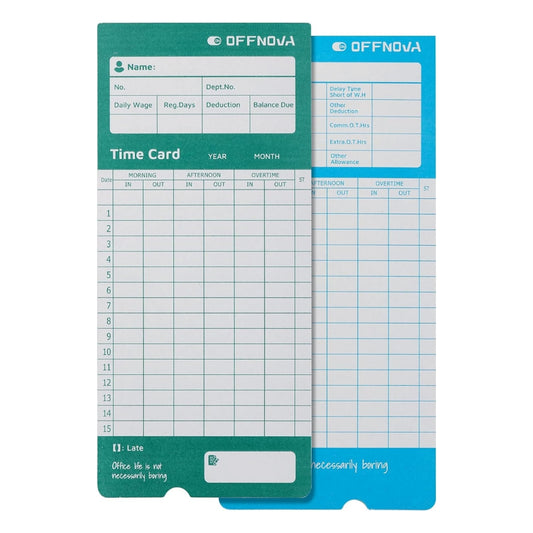 A thermal time card designed for use with OFFNOVA Thermal Time Clock