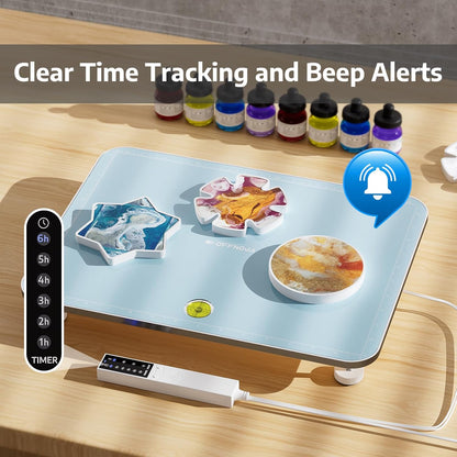 Resin heating board features with clear time tracking and beeping alerts on timer