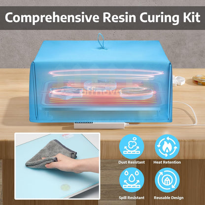 Comprehensive Resin Curing Kit with blue cover is dust resistance, heat retention, spill resistant, and has a reusable design.