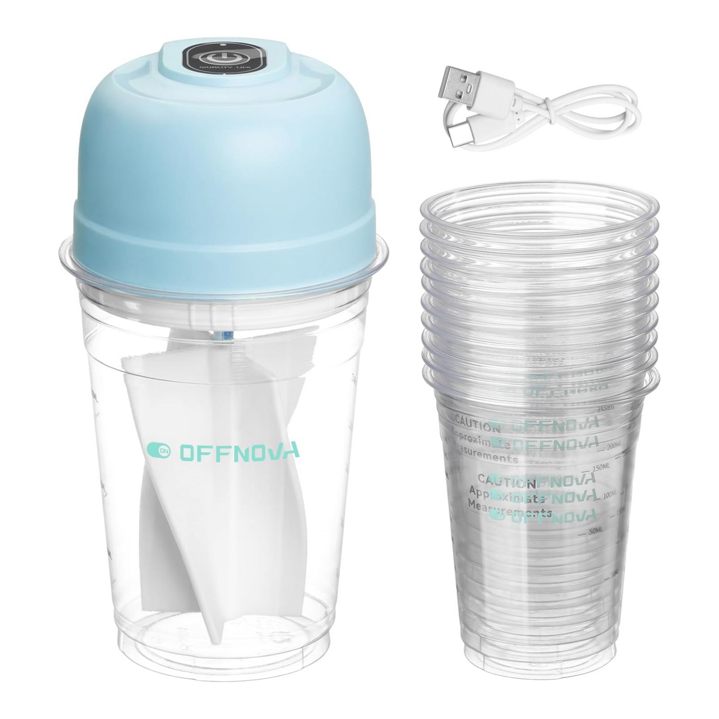 Portable resin mixer with a blue top and clear cups