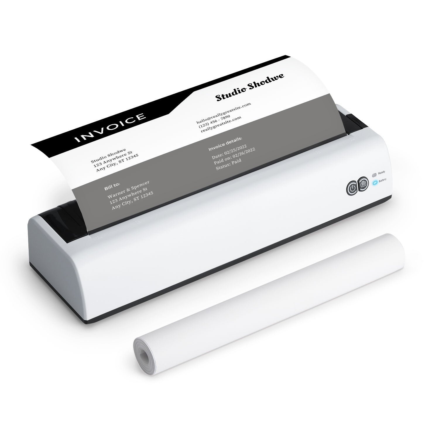 OFFNOVA portable thermal printer with a label on the roll