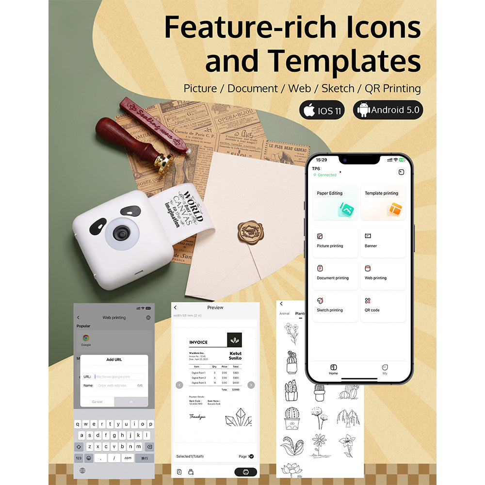 Feature-rich lcons and Templates - Picture/Document/Web/Sketch/ QR Printing