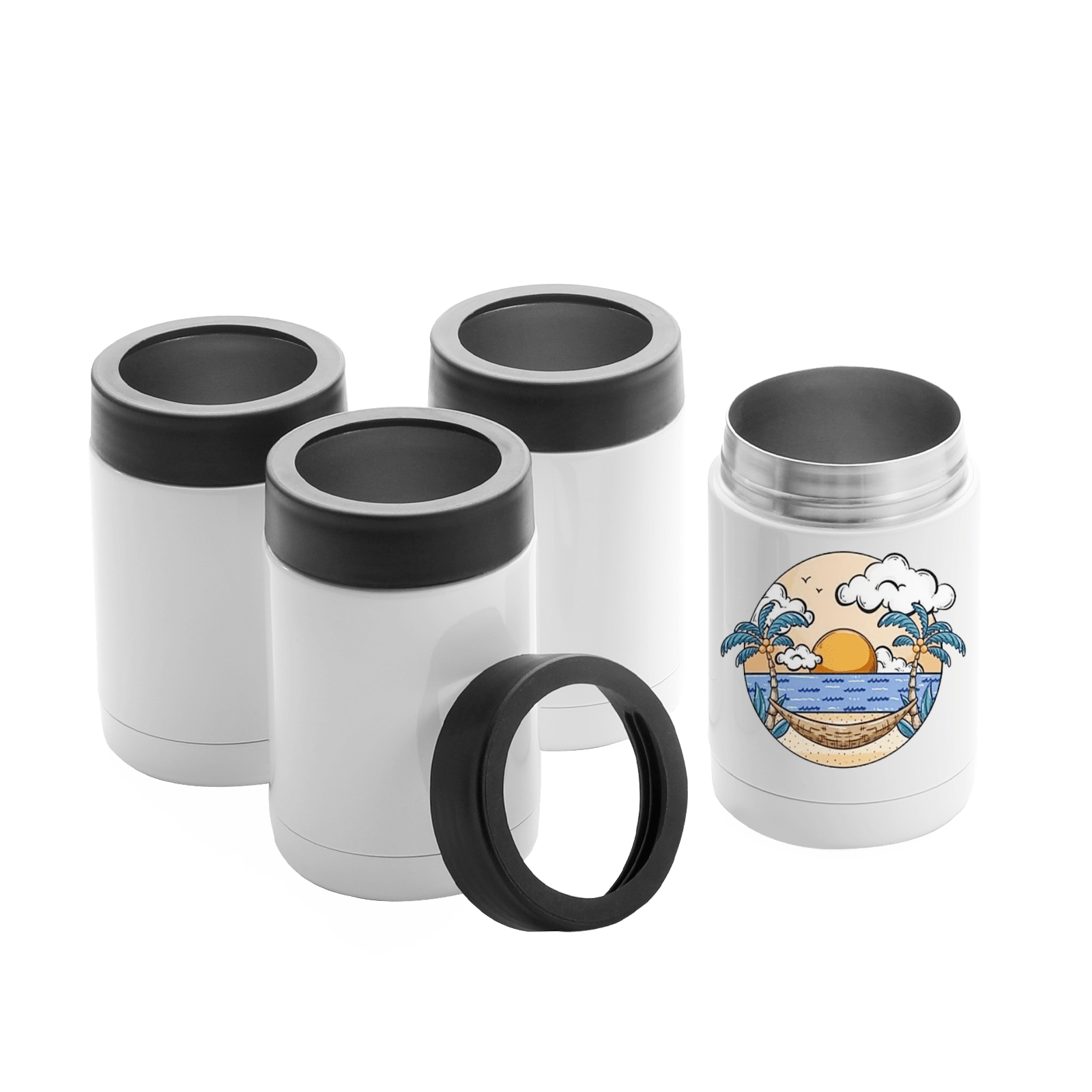 DOOCU 4-in-1 Sublimation Can Cooler Blanks 16 oz White Stainless Steel  Skinny Can Cooler Double-Wall Vacuum Sublimation Tumblers Insulated Can  Cooler
