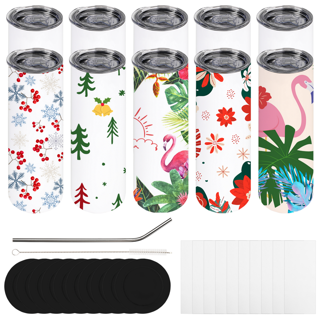 OFFNOVA 30 OZ Sublimation Tumblers Blanks 4 Pack Skinny White Straight  Stainless Steel Tumbler with Lids and Straws for Tumbler Press Machine