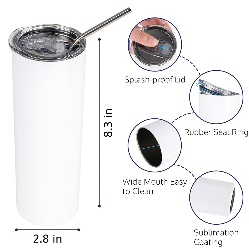 Sublimation Tumblers Bulk 30 Oz Skinny, 10 Pack Stainless Steel