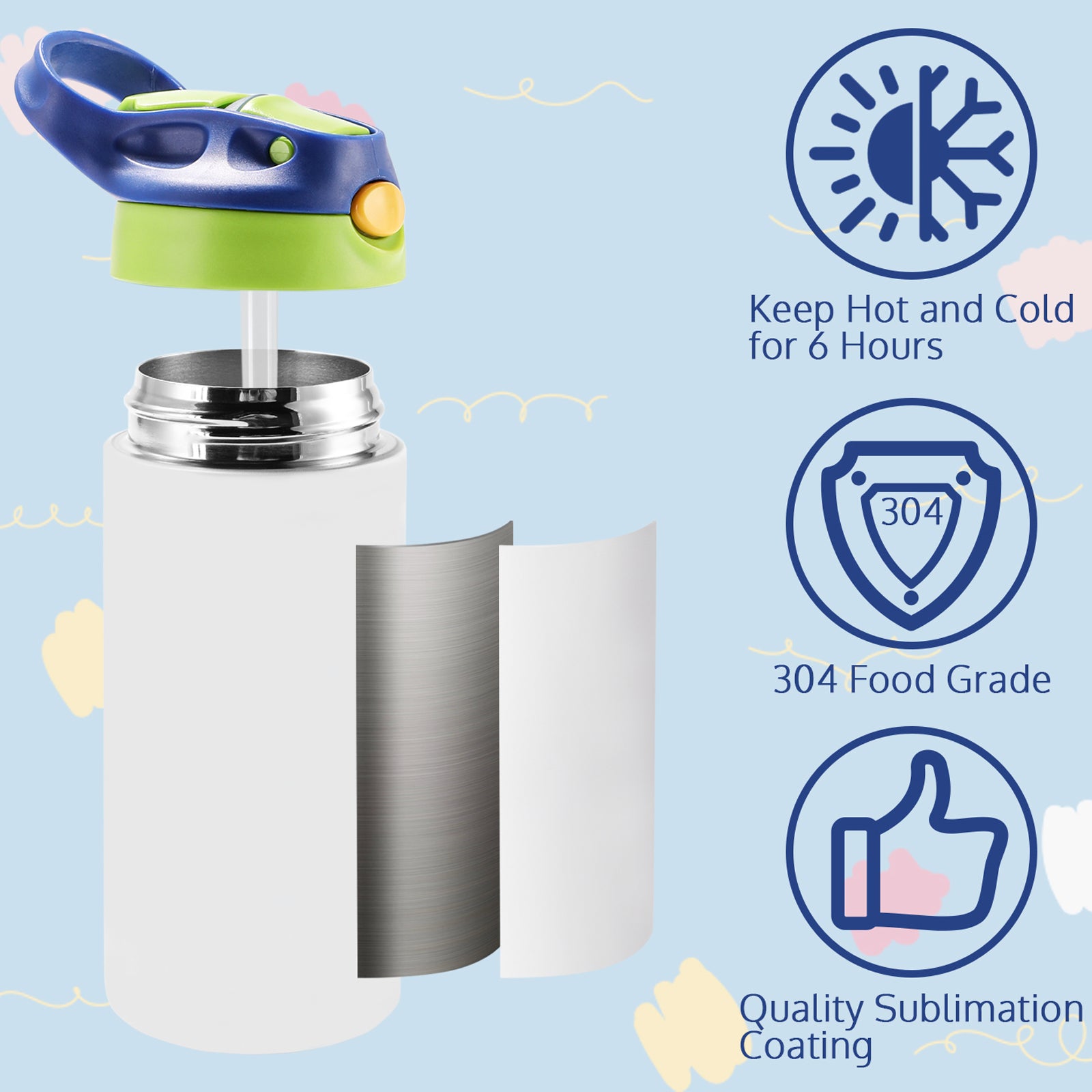 12oz Sublimation Blank Kids Water Bottle with Handle