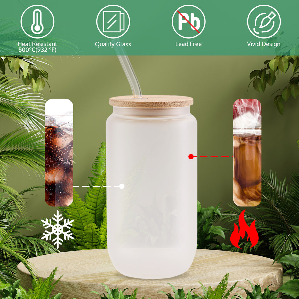 OFFNOVA Sublimation Blanks, Sublimaton Glass Tumbler, 16oz 8 Pack, Bamboo Lid & Straw Included