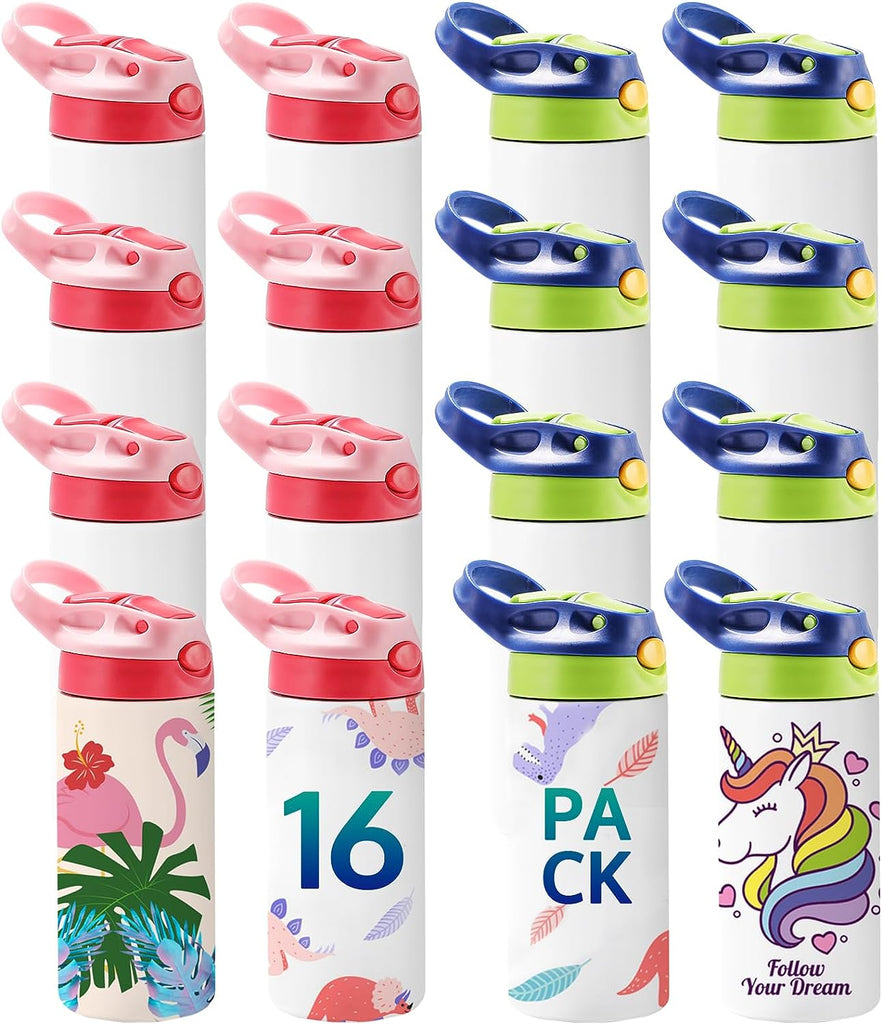 12 oz. Kids Stainless Steel Sublimation Water Bottle Blank - White w/ Red &  Teal Cap