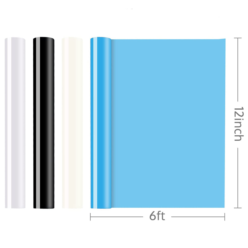 OFFNOVA Heat Transfer Vinyl 2 Rolls, Clear HTV 1x Glossy Blue 1x Matte White, 12x 6ft Bundle Set for Shirts, Iron on Vinyl for Cricut & Cameo or