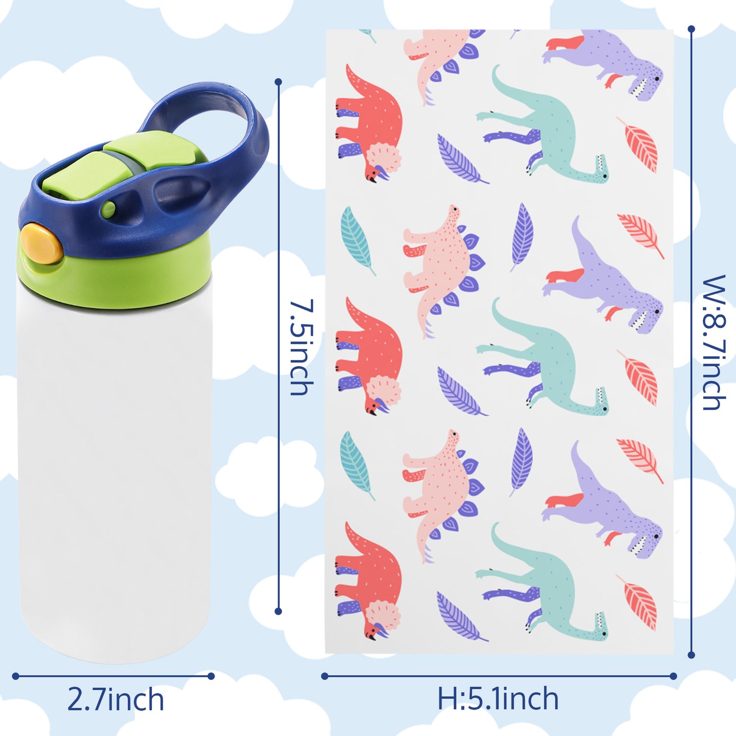 Specs of the blue sublimation blank water bottle