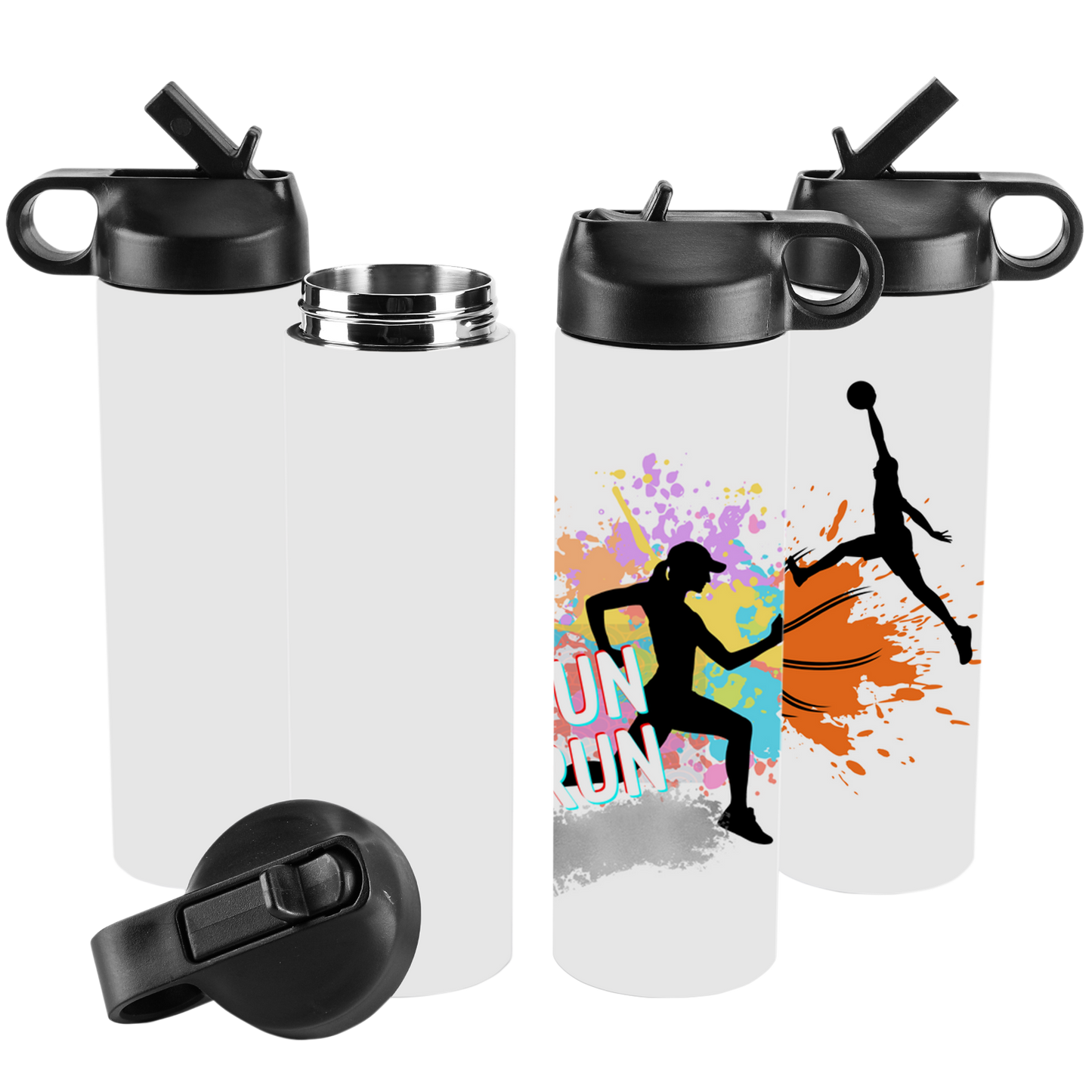 Two sublimation blank water bottles with black lids