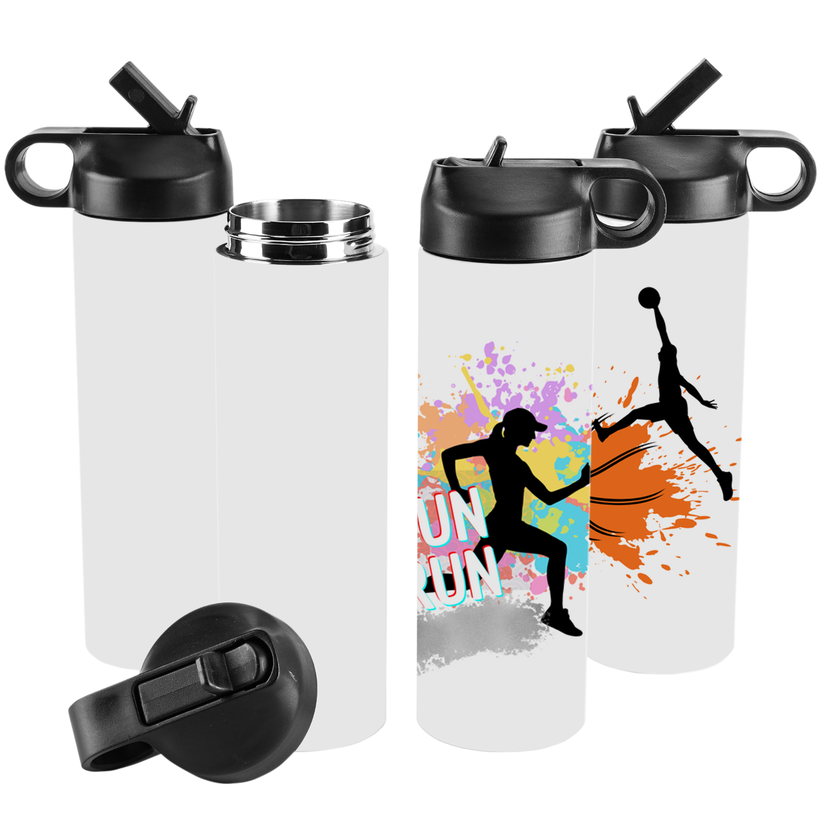 Two sublimation blank water bottles with black lids