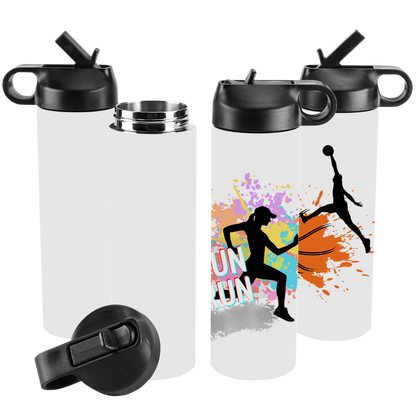 Two sublimation blank water bottles with black lids