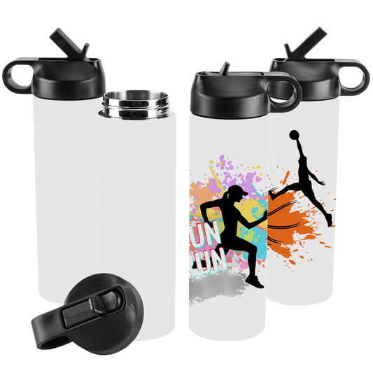 Two sublimation blank water bottles with black lids