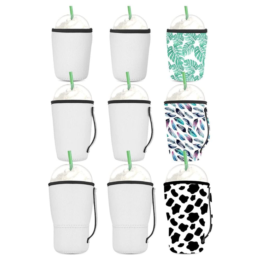 Sublimation Blank Iced Coffee Cup Sleeve with Handle (9 Pack)
