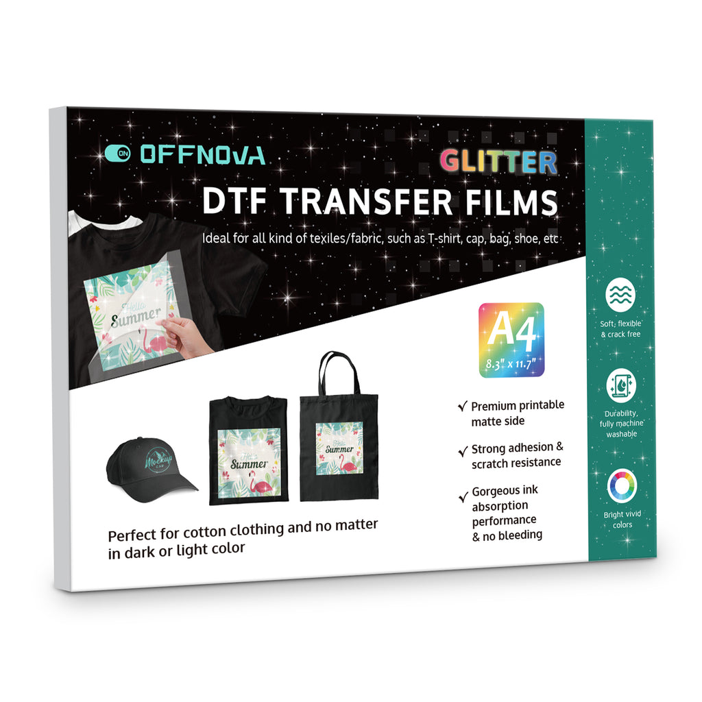 DTF Transfer Film Sheet, 8.3x11.7 A4 Size, Glossy/Glitter Finish, 30 & 60  Sheets