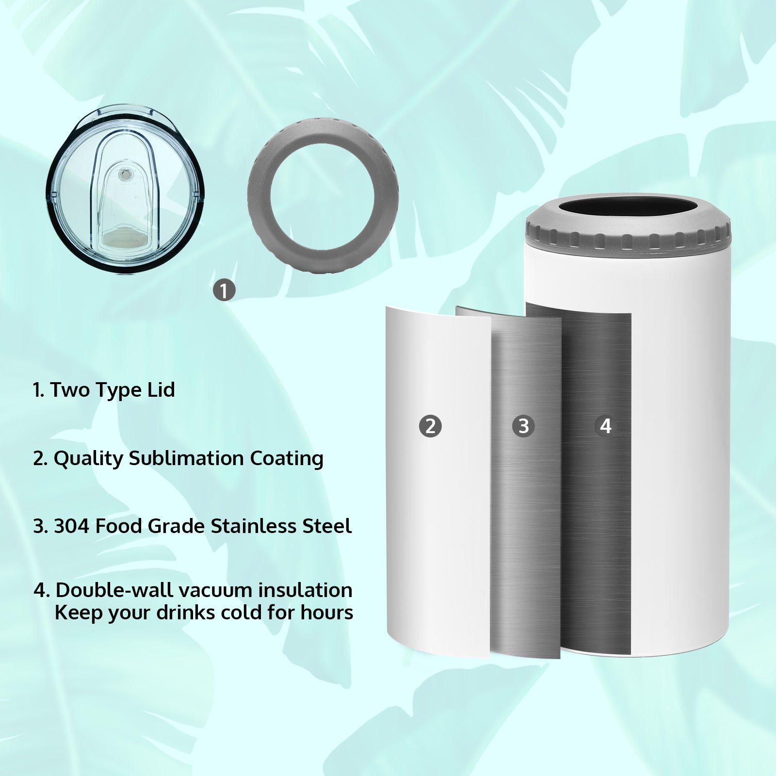 16oz 4-in-1 Blank Can Cooler 4-Pack for Sublimation Heat Press